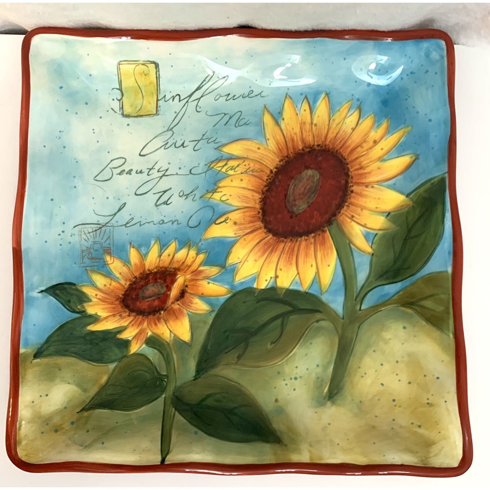 Susan Winget Sunflower Serving Food Platter Large Square